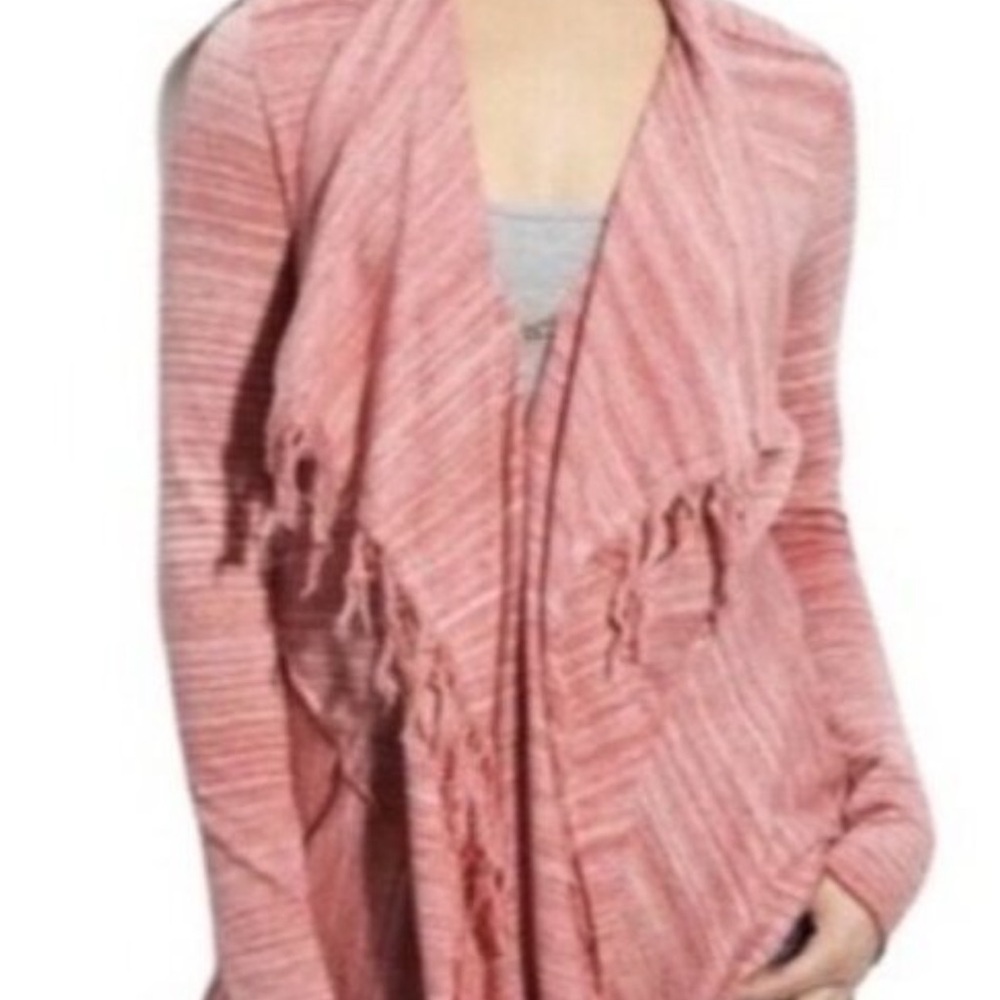 Free People Dusty Rose Open-Front Fringe Cardigan M